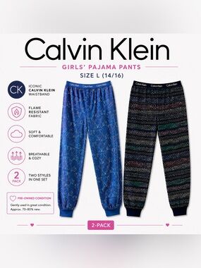 Calvin Klein Girls' Pajama Pants 2-Pack - Blue & Black Patterned